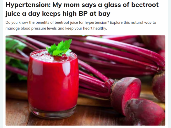 Hypertension: My mom says a glass of beetroot juice a day keeps high BP ... When to drink beetroot juice for high blood pressure
