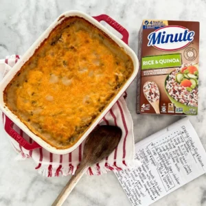 Dinner time just got a little more convenient and delicious with this Cheesy Chicken Rice & Quinoa Bake.